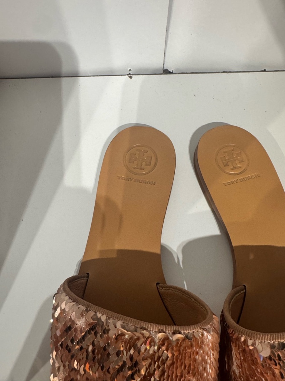 Tory Burch Carter Rose Gold Sequin Slide Sandals - Picture 3 of 5